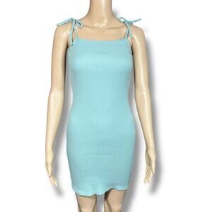 Wild Fable Womens Knit Slip Dress Mini Ribbed Tie Shoulder Bodycon Blue Medium
